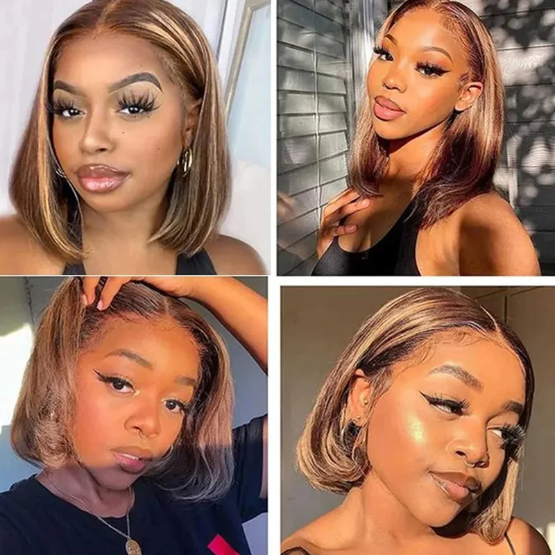 Highlight Wig Human Hair Bob Wig Pre Plucked Short Straight Bob Wig Lace Front Human Hair Wigs Piano Cheap Wig On Clearance Seal