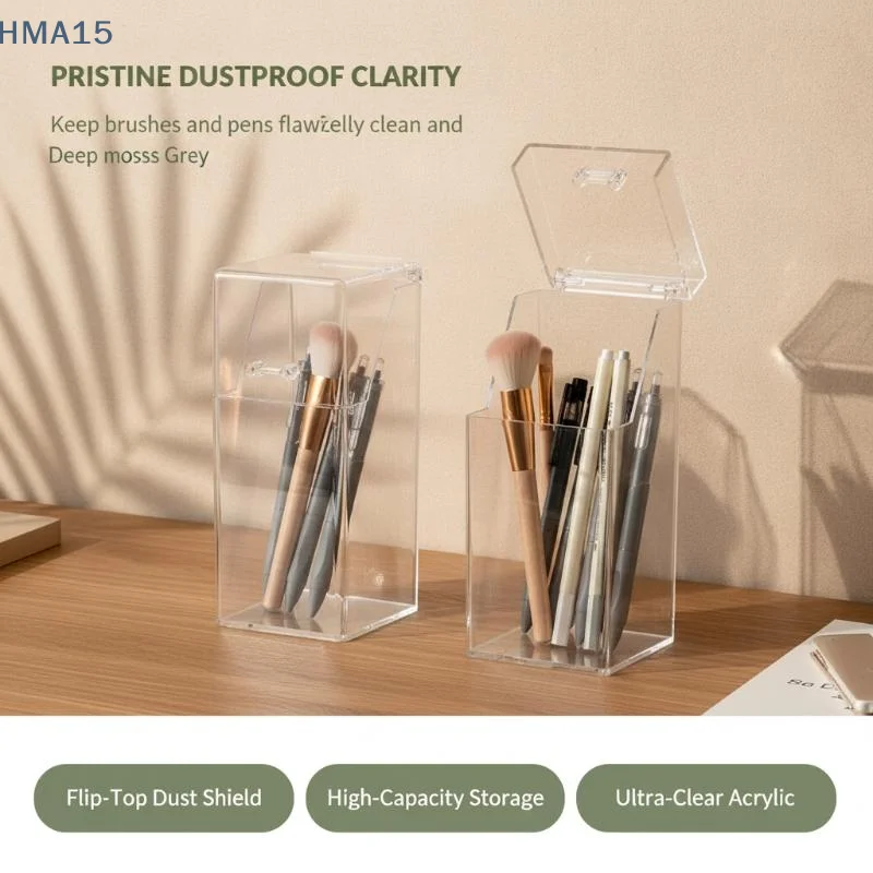 【YA】Flip-Top Makeup Brush Holder Dust-proof Cosmetic Storage Organizer Fits Brushes Eyeliners Lip Gloss Vanity Decor
