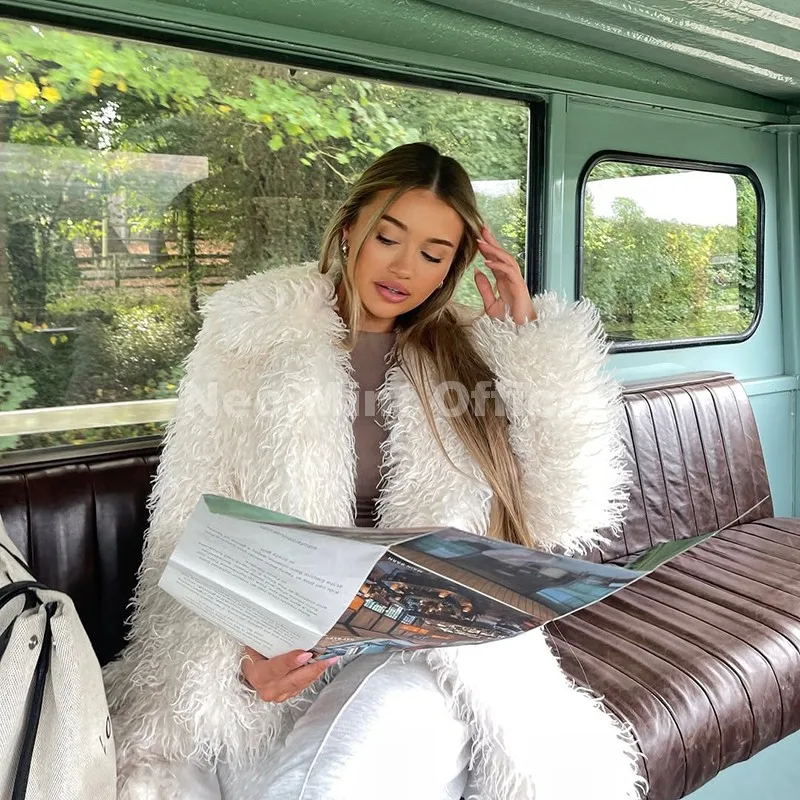 Neo Mint Winter 2025 Trend Burgundy Obsession Long Faux Mongolia Sheep Fur Jacket Coat Women Chic Lapel Collar Fluffy Overcoat