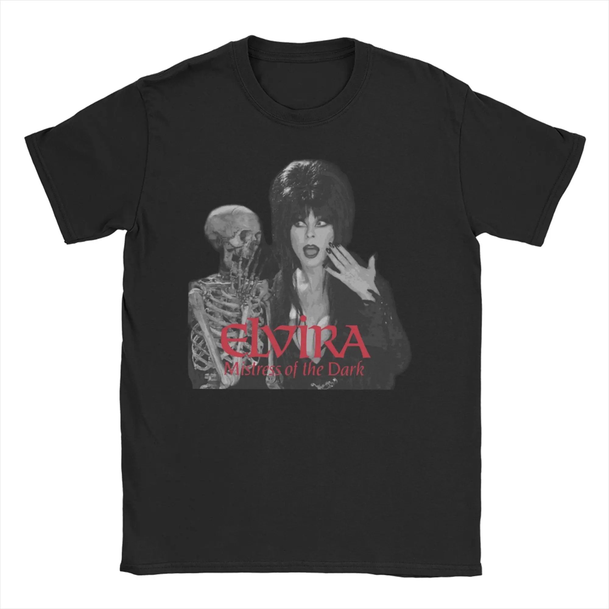 Elviras Mistress Of The Dark with a Skeleton for Men Women T Shirt  Vintage Tees Short Sleeve T-Shirts Cotton Gift Idea Tops