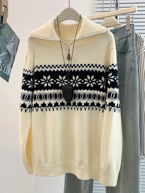 Loose Casual Age-Defying Half-Unbuttoned Sweater Jacket Women's Autumn Winter New Style Fashionable Versatile Overhead Coat