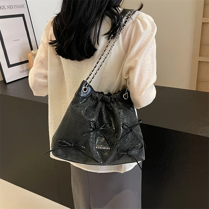 Small Bow Pu Leather Shoulder Bags for Women 2024 Summer Trend Designer Korean Fashion Handbags and Purses Chain Crossbody Bag