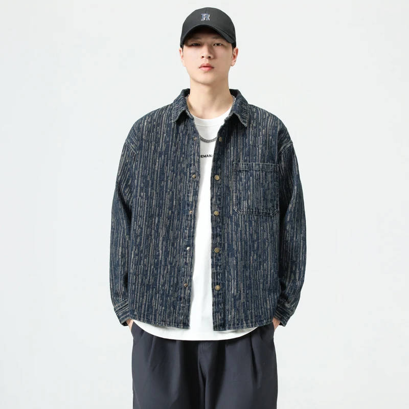 

American Sle High End Long Sve Denim irt Men's Loose Large Size Collar Jaet Coat Trendy Autumn New Arrival