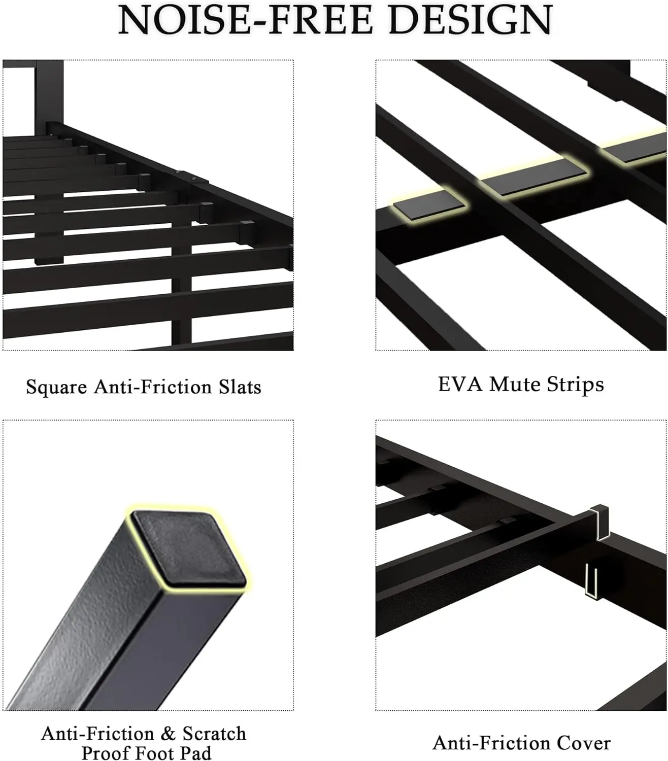 Cadre de Lit en Métal de Taille Double avec Bouton en Tissu, Planche de Sauna Tuftée, Plateforme avec Lamelles Métalliques Rapides, 12 Pouces