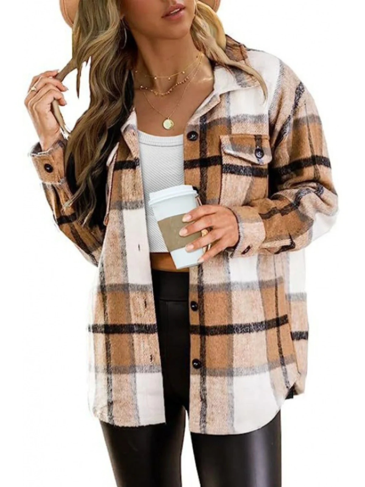 Casual Plaid Loose Long Sve irt Street Sle Polyester Fabric Button up Classic Straight Cut Women's Spring Faion