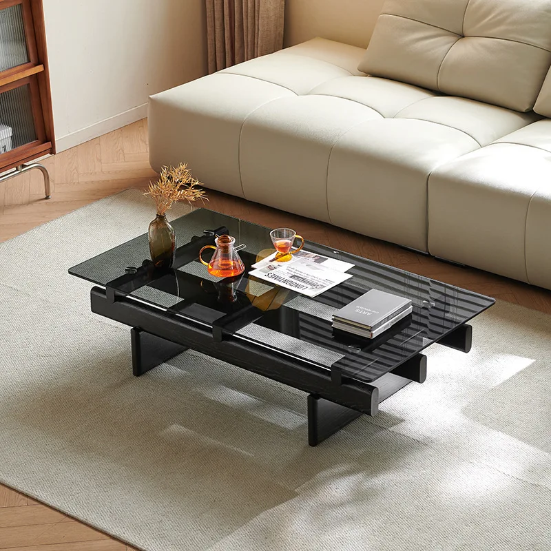 中世風ウォールナット突板コーヒーテーブルティーテーブルホームリビングルームハイエンドライトラグジュアリー収納付き丸型ティーサイドテーブル