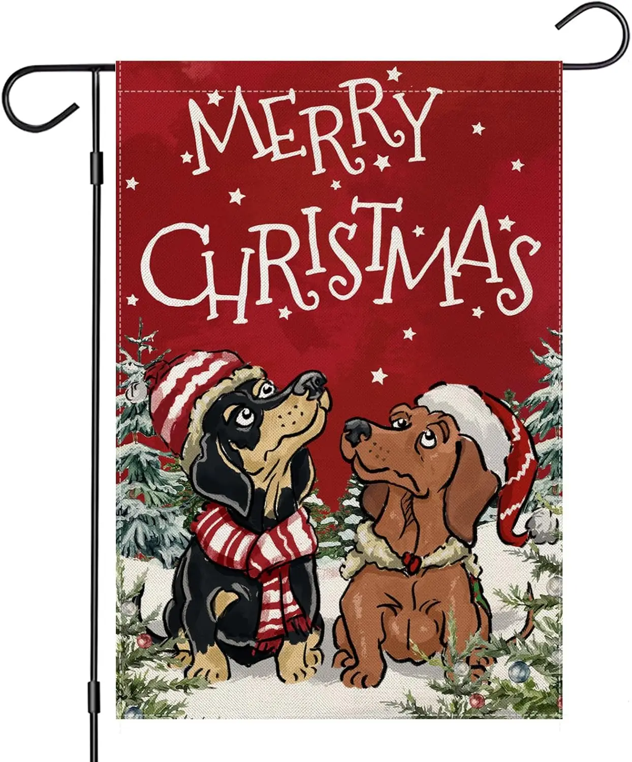 Merry Christmas Garden Flags for Outside, Xmas Beagles with Red Hat Scarf Small Seasonal Decoration for Winter Yard Outdoor Déco