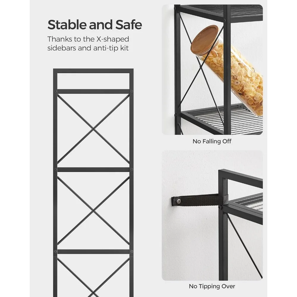 SONGMICS scaffale portaoggetti in metallo a 4 livelli, scaffale con telai laterali X, rete densa, 12.6x23.6x44.3 pollici, per ingresso