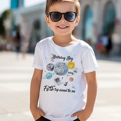 Astronaut Birthday Number 1-12 Print Shirt Kid T-Shirt Boy Astronaut Theme Party Tops Clothes Space Print Child Short Sleeve Tee