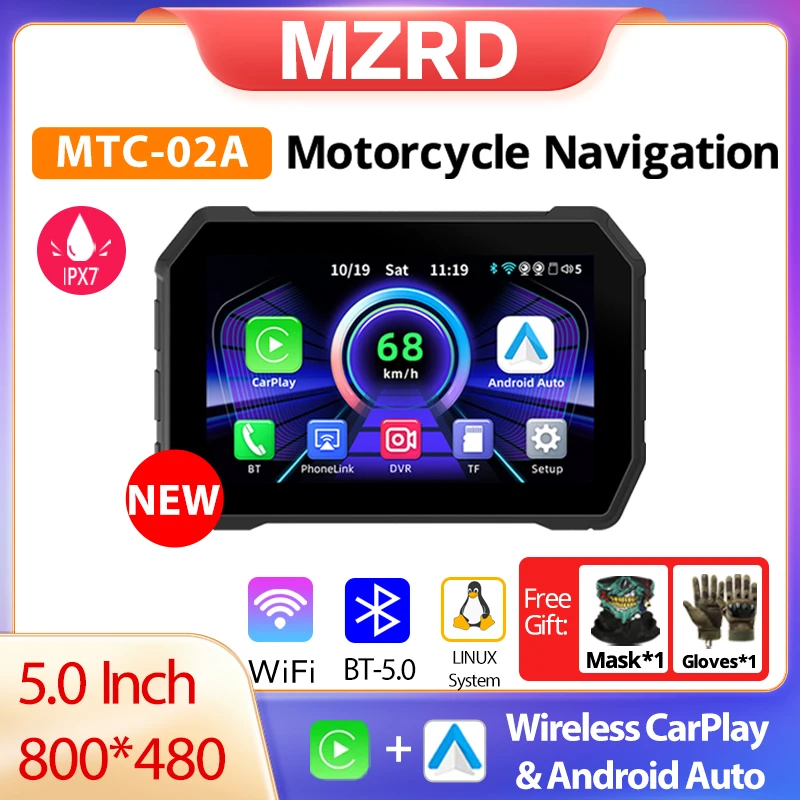 

MZRD MTC-02A Moto Navigation Carplay Wireless Android Auto Waterproof Bluetooth Fast Pairing Portable Monitor Display