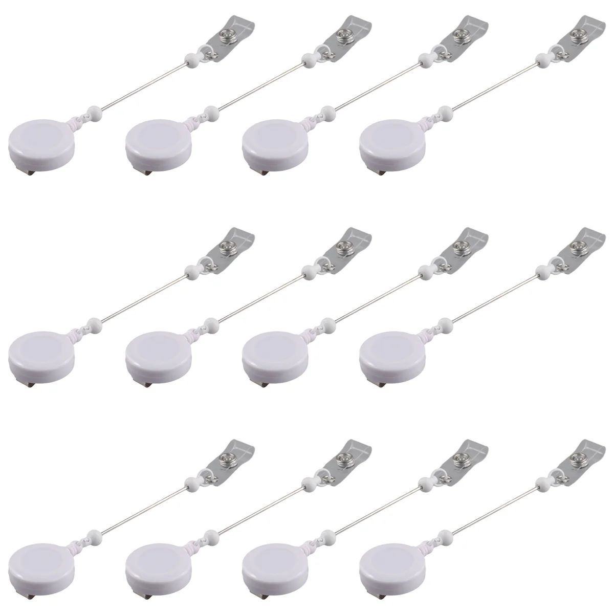 12 Pcs Beadable DIY Badge Reel Kit Retractable ID Name Badge Reel Clips Holder for Beads Blank Bar with Belt Clip, White