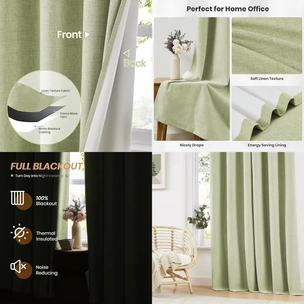 

Extra Wide Sage Green Linen Blackout Curtain, 100x84 inches, 1 Panel, for Patio & Bedroom, Thermal Insulated, Grommet Top