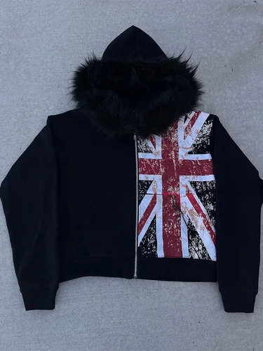 Imagen 1 del producto Sudadera con capucha desgastada de estilo Punk de invierno para mujer, sudadera Retro Grunge con cremallera, ropa de calle de gran tamaño con capucha, novedad de 2025