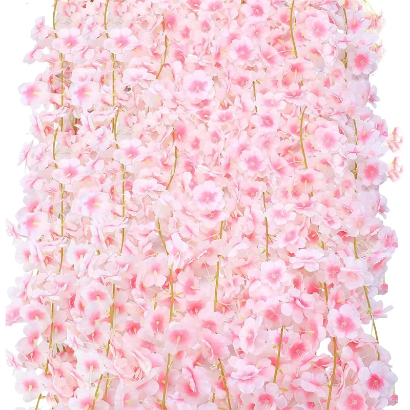 180CM Artificial Cherry Blossoms Vines Silk Sakura Flowers Rattan Hanging Garland Ornaments Wedding Party Garden Home Decoration