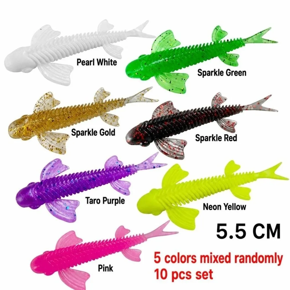10PCS Glitter‑coated Winged Split‑Tail Swimbait Multicolor Soft Butterfly Wing Soft Minnow Flexible Fish‑shaped