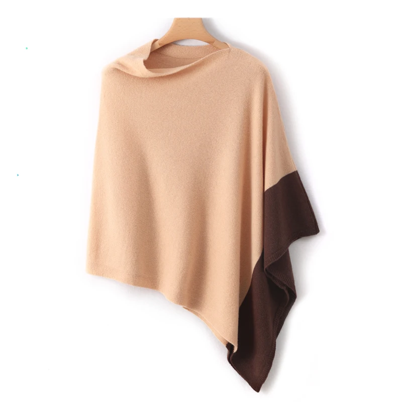 

Pullover Autumn Winter New Women's Shawl 100% Pure Wool Knitted Scarf Warm Color Block Cape Versatile Cloak