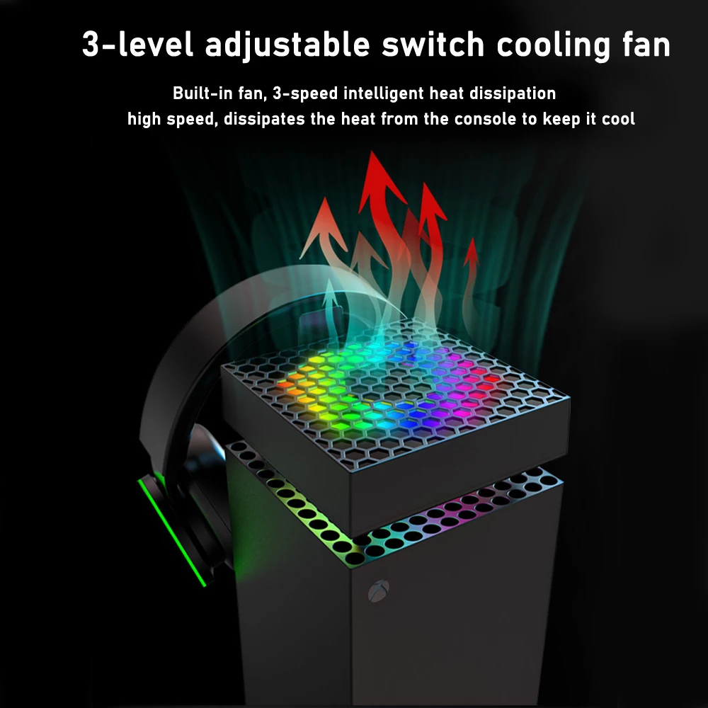 Multifunction Function RGB LED Charging Stand with Automatic Fan Speed  for Xbox Series X Console Dual Controller Station Dock
