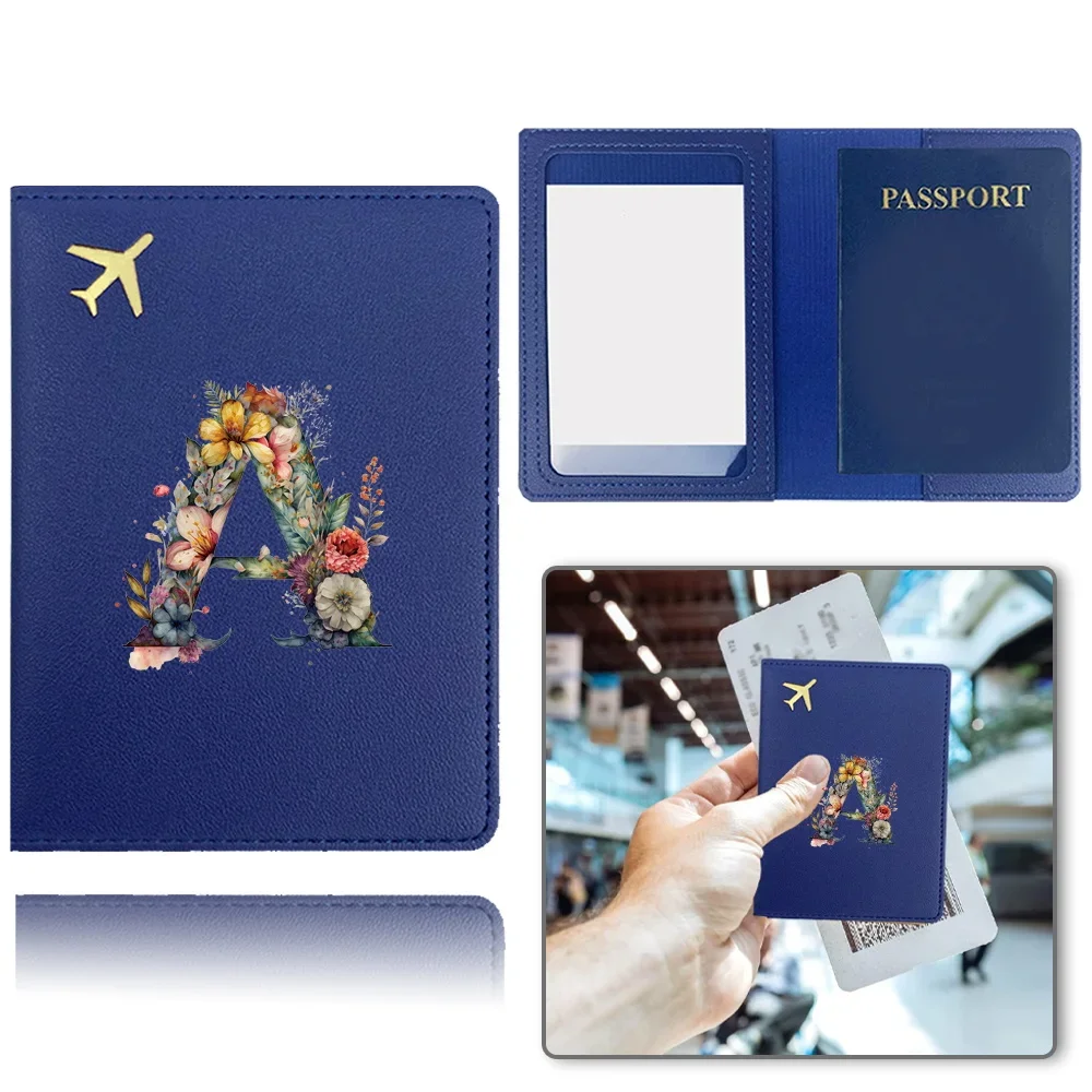 Spersonalizowana okładka na paszport Pu Business Passport Clip Airplane Passport Case Bank Card Organizer Cover Floral Letter Pattern