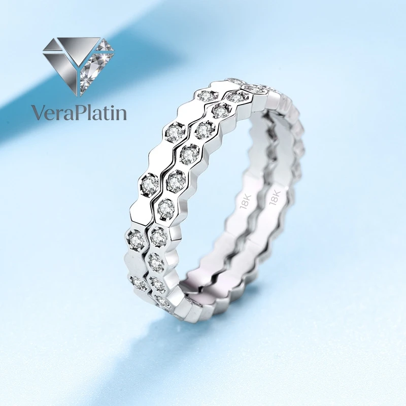 

Ювелирные изделия VeraPlatin: Кольца «Пчелиный сот» из белого золота 18 карат с муассанитом и бриллиантами, ко Дню святого Валентина, для женщин, популярные, серия «Моя любовь»