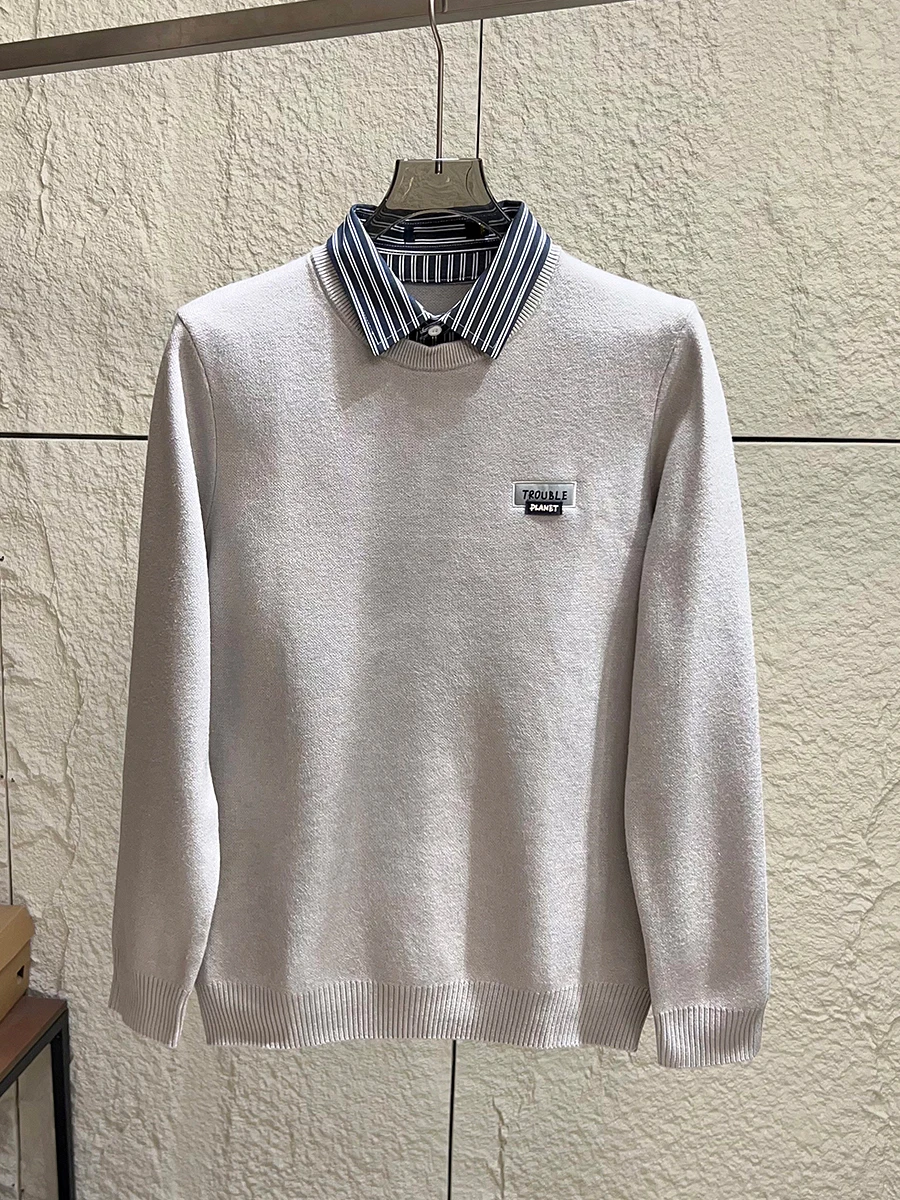 

Soft Skin-Friendly Men's Casual Thickened Knitted Sweater Fake Two-Piece Style Autumn Winter Fashion Urban Style Long Sleeve