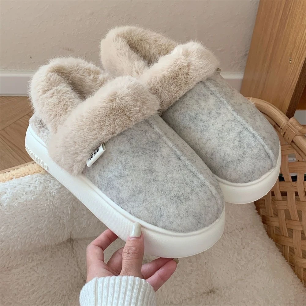 2024 New Women's Winter Fashion Matching Splicing Padded Cotton Non-slip Warm Home Slippers