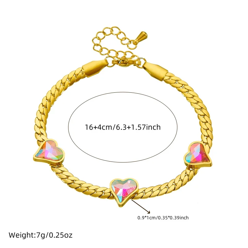 DIEYURO 316L Stainless Steell Colored Heart Bracelet Womens New Concise Trend Love Golden Colour Cuban Hand Chain Jewelry Gift