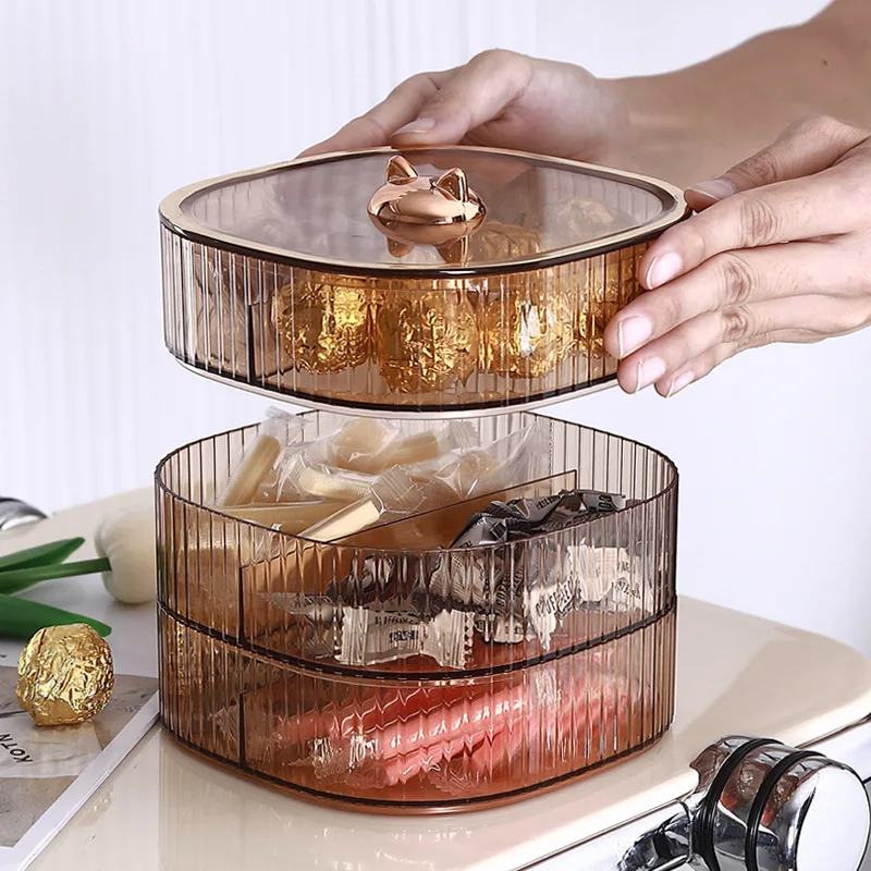 Double-layer Fruit Box with Cover Dried Fruit Plate Melon Seed Plate Divided Dry Fruit Box Nut box Snack Compartment Storage Box