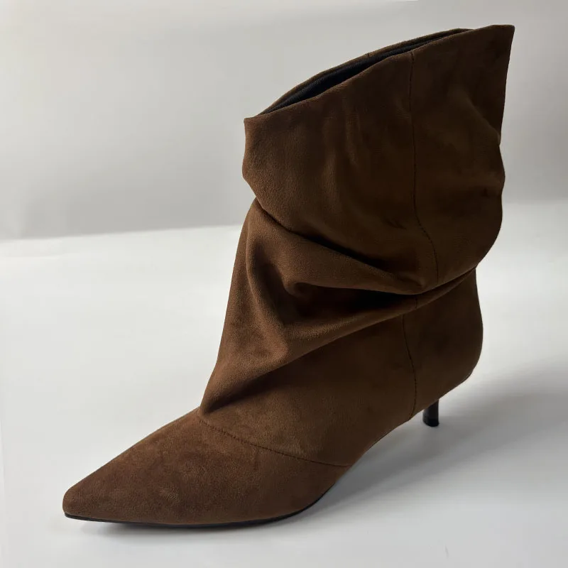 

Fashion Pleated Ladies Ankle Boots Heels Shoes Pointed Toe Female Slip On Footwear Elegant Women Short Boots Winter