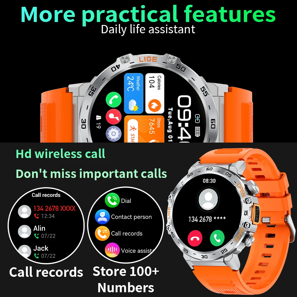 Reloj inteligente LIGE Original, pantalla HD de 1,53 pulgadas, resistente al agua, relojes deportivos para Fitness, linterna, nuevo reloj inteligente para hombres para Android IOS