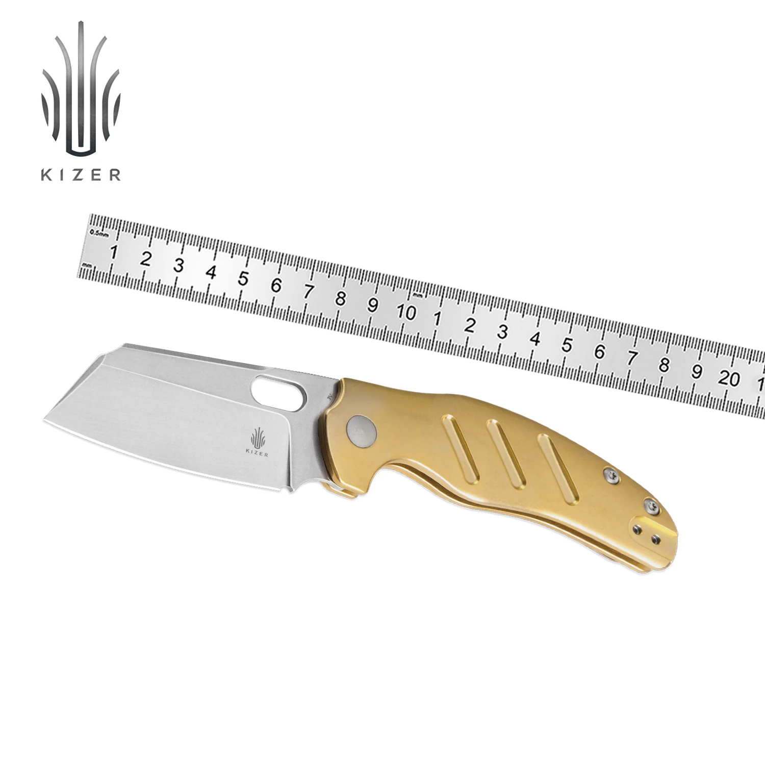 Kizer Folding Pocket Knife C01C V4488BC2 2024 New Arrivals Brass Handle with 3V Steel Blade Hunting Knife