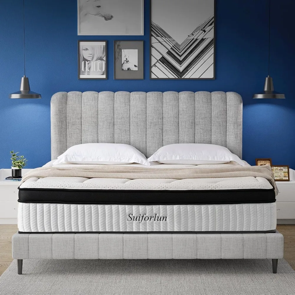 King Mattress, 14 Inch Euro Top Cooling Gel Memory Foam Cal King Hybrid Mattress with 7 Premium Layers, Zone Support & Pressure