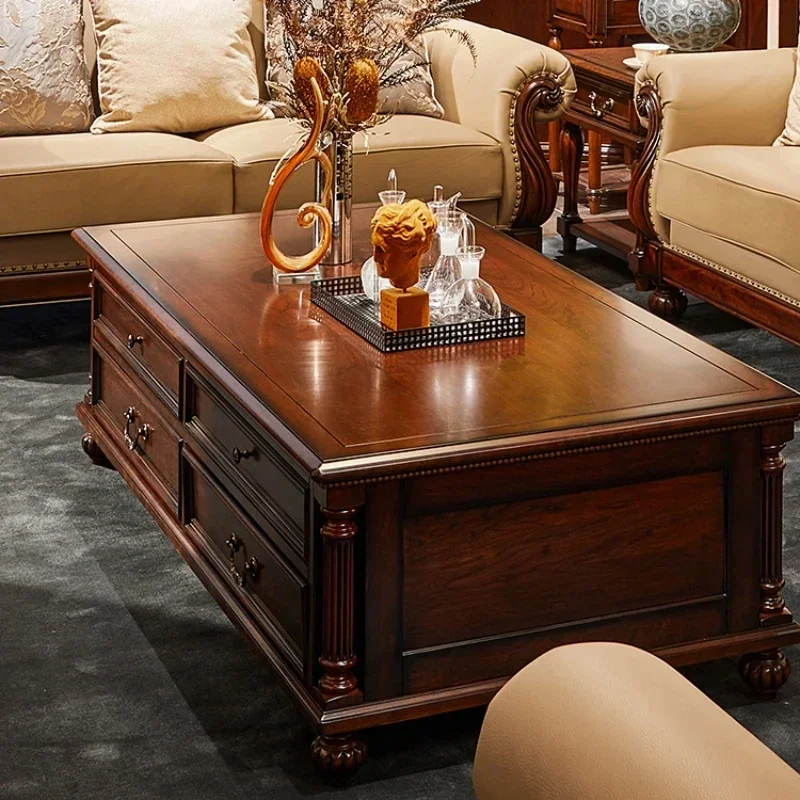 

American all-solid wood coffee table North American cherry wood tea table four drawers oversized