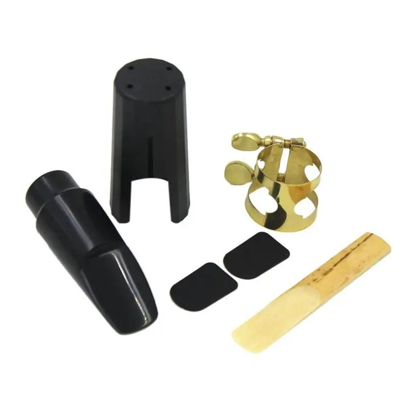 NEWABKG 6X Plastic Soprano Sax Mouthpiece With Metal Cap Buckle Reed Mouthpiece Patches Pads Black