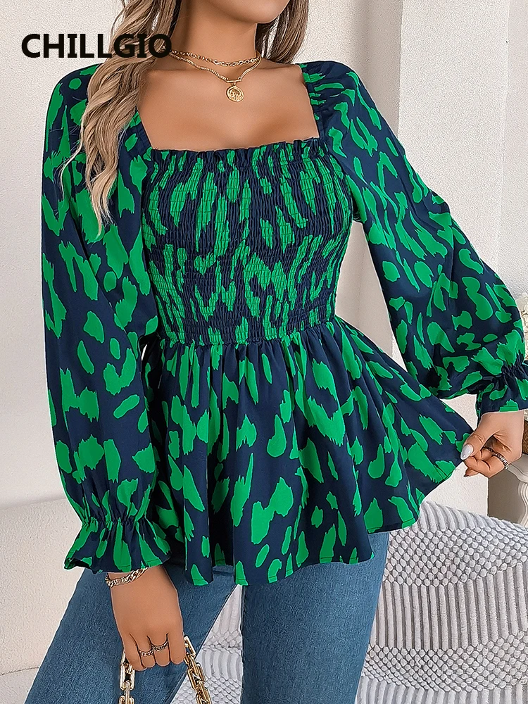 CHILLGIO Ladies Leopard Print Long Sleese Chiffon Blouse Fasion Casual Korean Style Women's Clothing Temperament Tunic Shirt Top