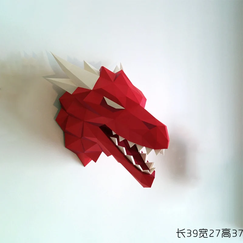 Wolf Paper Model Red Dragon Head Papercraft Hand Made Art Sculpture Model 3D Puzzles Wall Decorations Home Decor DIY Toys