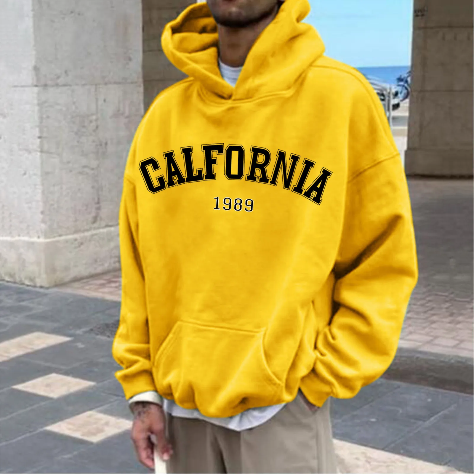 Sudadera con capucha con estampado de California para hombre, jerséis de Hip Hop con bolsillo de gran tamaño, ropa de calle deportiva suelta, chándales