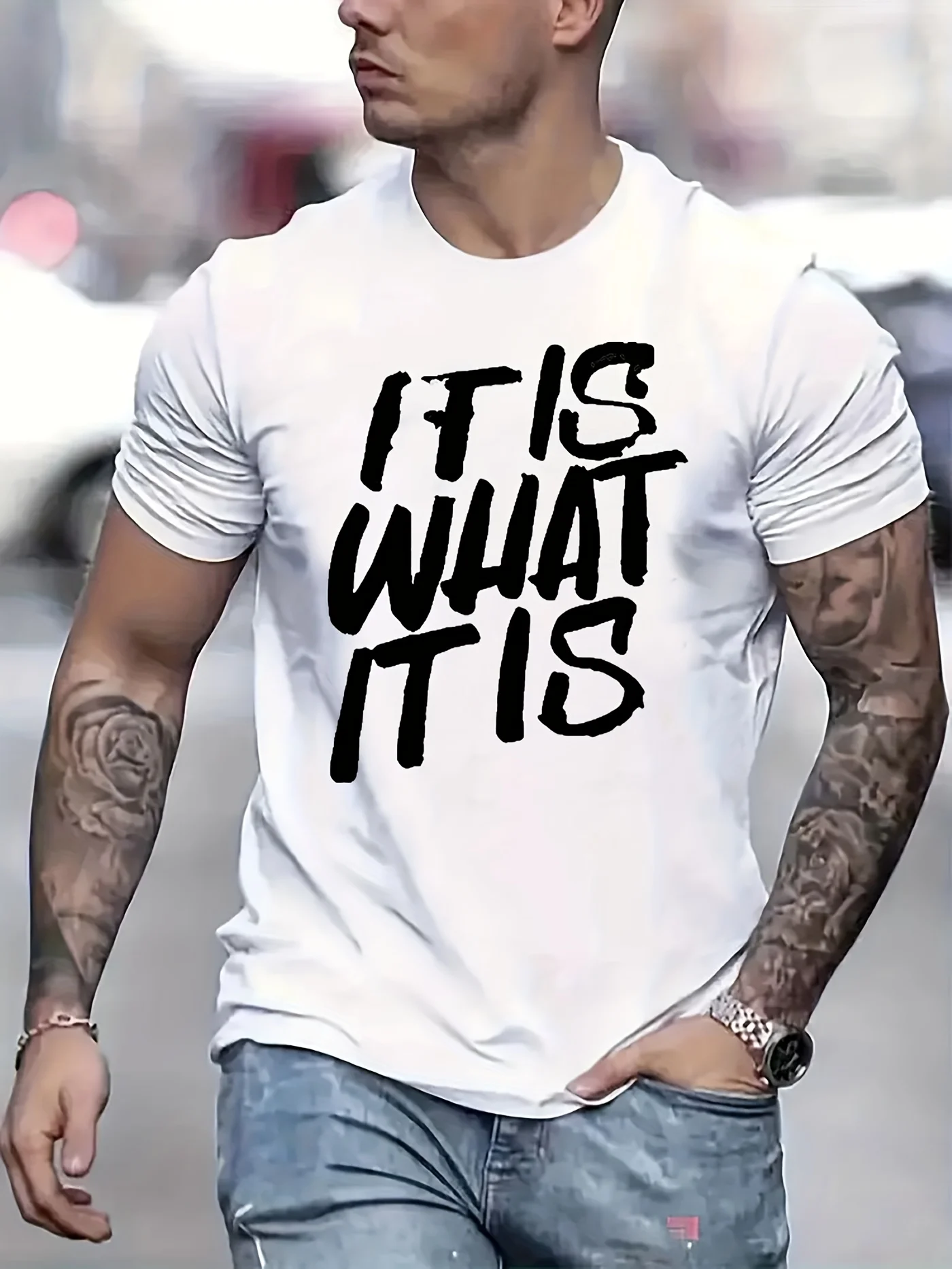 

It Is What It Is Graphic Cotton Men's Casual T-Shirt Short Sleeve Breathable Daily Tee