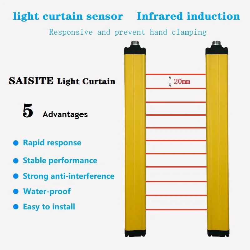 Licht vorhangs ensor schalter, Sicherheits licht gitter Sicherheits gerät, Schützen Hand-Infrarot-Sender-Empfänger, NPN,20mm, 6 Balken, DC 24V – Detail 3