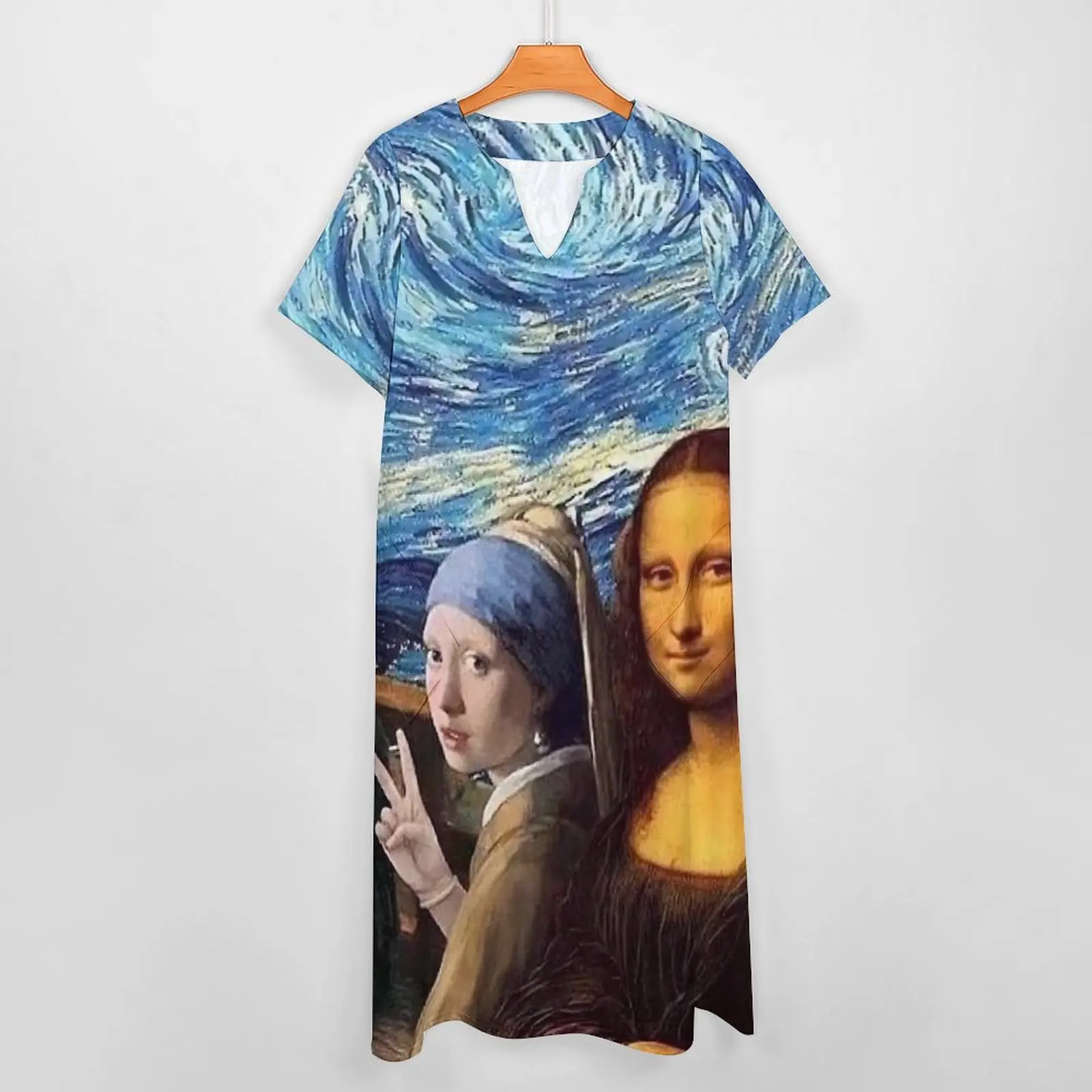 Van Gogh Dress Mona Lisa Girl with A Pearl Earring Elegant Maxi Dress Streetwear Casual Long Dresses Summer Short Sleeve Vestido