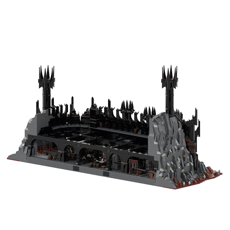 บล็อกตัวต่อซีรีส์วงแหวน UCS barad-Dur ส่วนสถาปัตยกรรม1/6กำแพงสีดำเข้มป้อมปราการเวทมนตร์ฐานอิฐของขวัญของเล่น