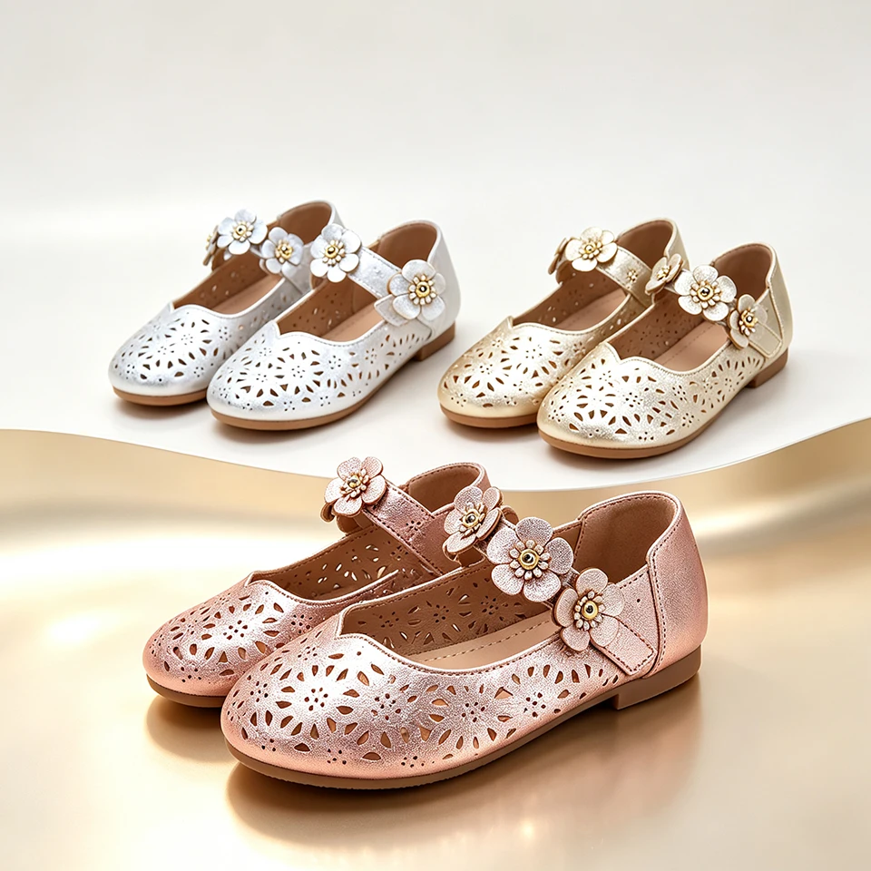 Flower Girls Hollow Breathable Ballet Flats Mary Jane Shoes Formal Children's Wedding Bridesmaid Party School Formal Events Wear