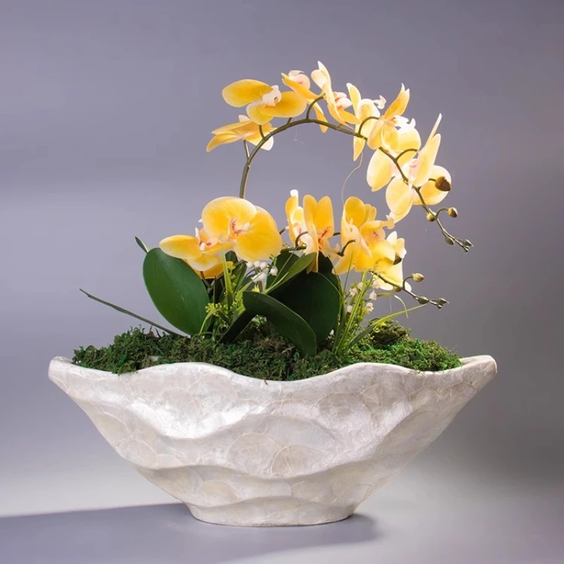 

Shell Wave Pattern Boat-Shaped Flower Pot, Office Desktop Decoration, Reception Flower Vase, Hotel Ornament Coastal Style