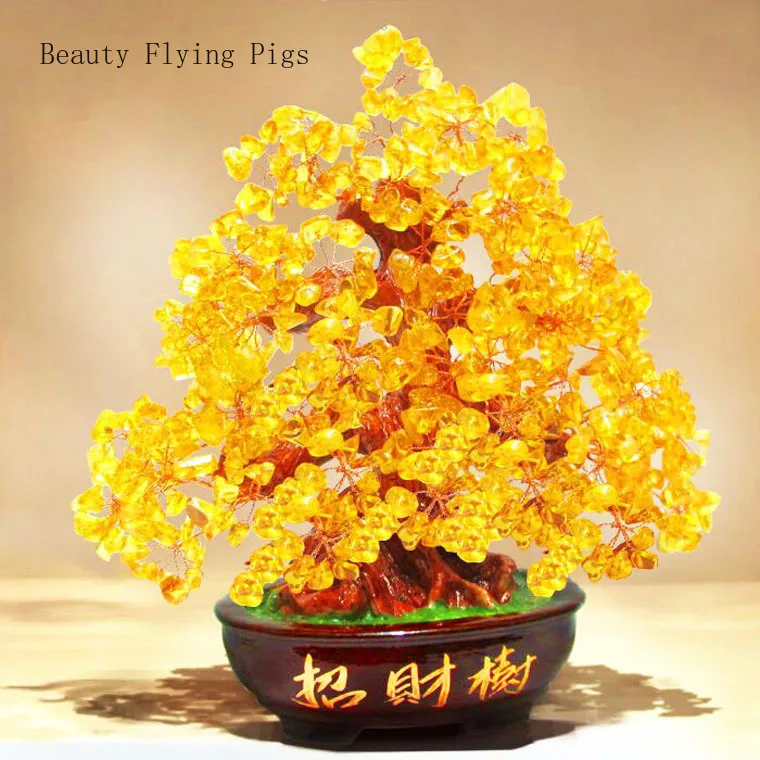 

Light Luxury Gold Natural Citrine Lucky Money Tree Cash Cow Business Craft New Home Opening Gift Ingot Tree Ornaments Sculpture