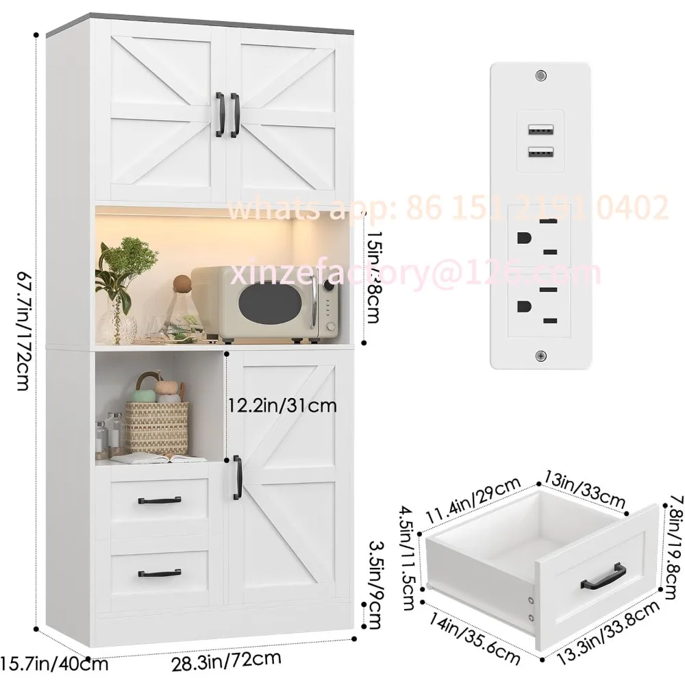 

Customizable Kitchen Pantry Storage Cabinet Tall Farmhouse Kitchen Pantry with Barn Doors and Drawers, Adjustable Shelves for Di