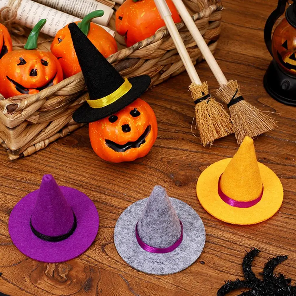 Halloween Witch Hat Decorations Halloween Party Atmosphere Props 2 Pcs Mini Felt Witch Hats Tiny Halloween Hat Bottle for Party