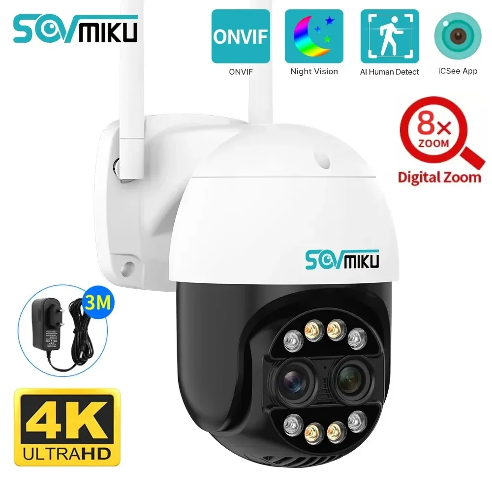 8MP 4K Smart PTZ IP Camera WiFi Surveillance Camera Dual Lens 2.8+12mm 8xDigital Zoom Human Detection Camera Security Protection