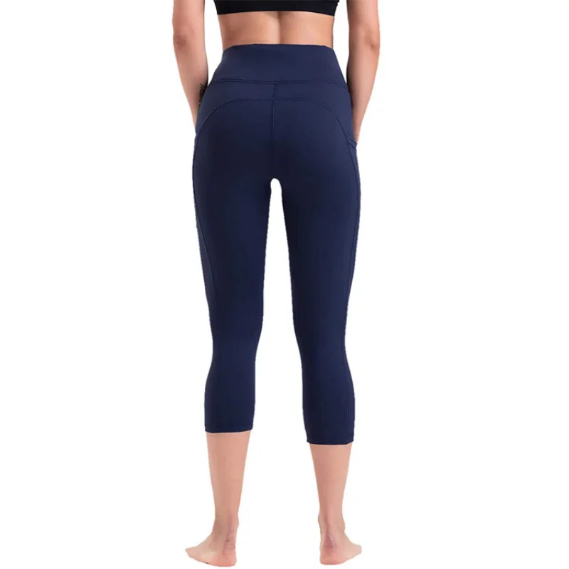 Seven-point High-waist Solid-color Leggings Women's Skin-friendly and Comfortable Waist-lifting Push Up Sports and Fitness Pants