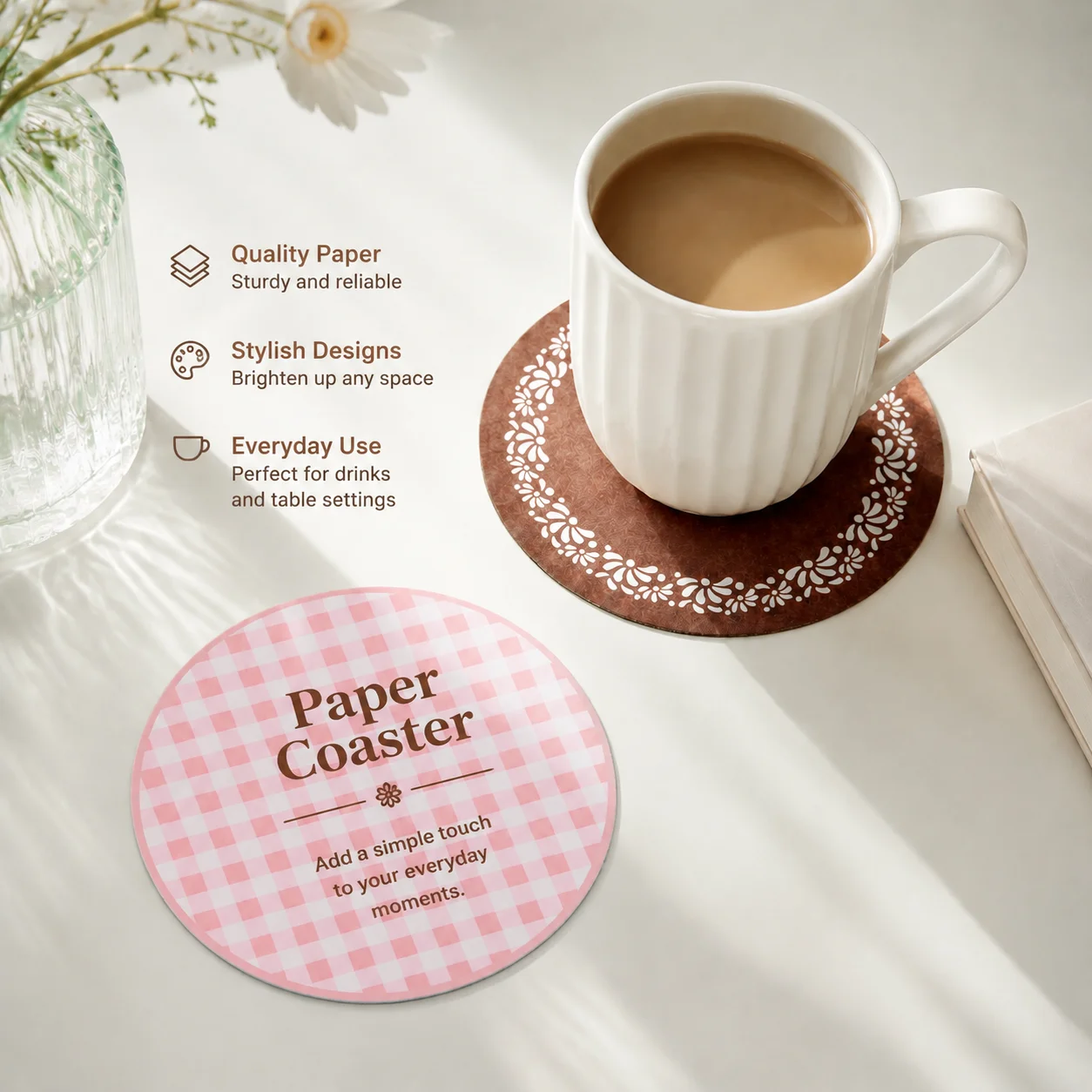 10/20/30pcs fresh floral plaid round paper cup mat table top protective coaster family daily cafe table top universal mat