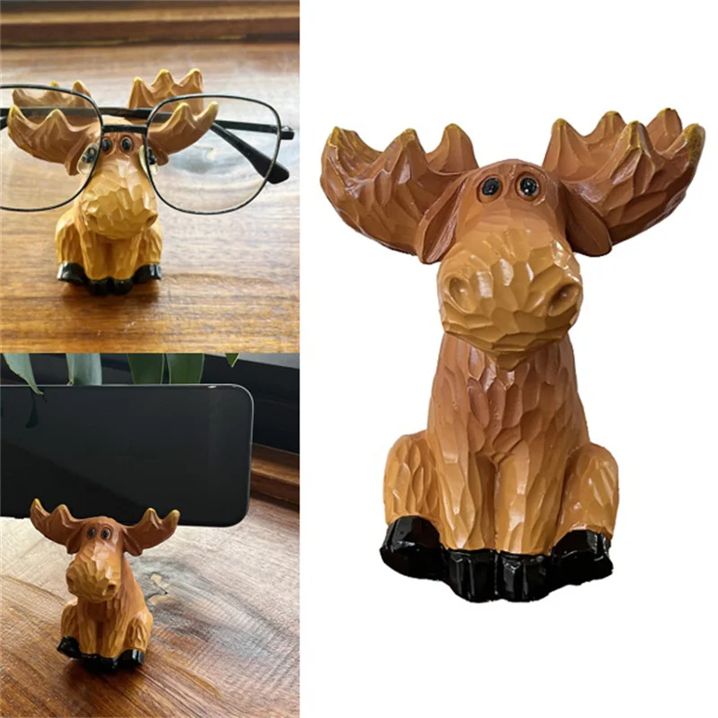 Sun Glasses Eyeglasses Display Stands Phone Holder Handmade Cute Moose Glasses Holder Home Nightstand Office Desk Decor Gifts