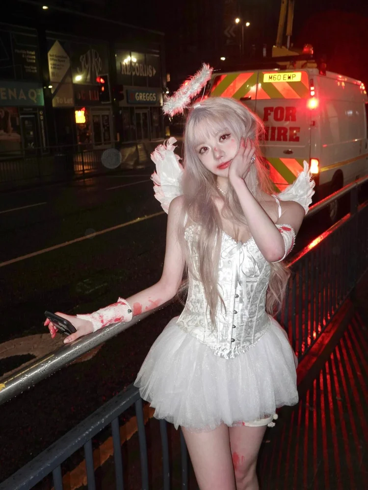 

loween Angel Devil Costume Sexy Pure Desire Fibone Strapl Fluffy Skirt Sle Women's Cosplay Outfit Set